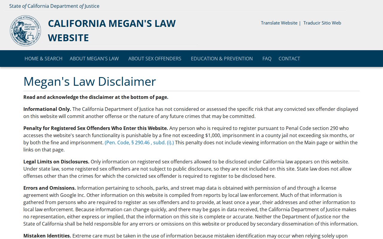 California Megan's Law registry gateway for Ventura County