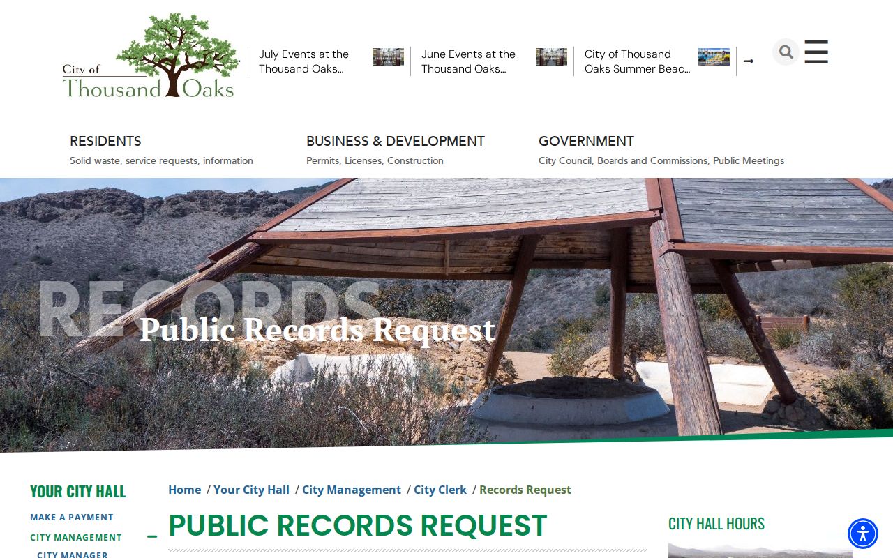 Thousand Oaks Laserfiche and city public records page