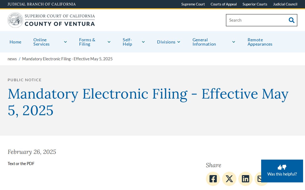 Ventura County criminal court cases electronic filing notice