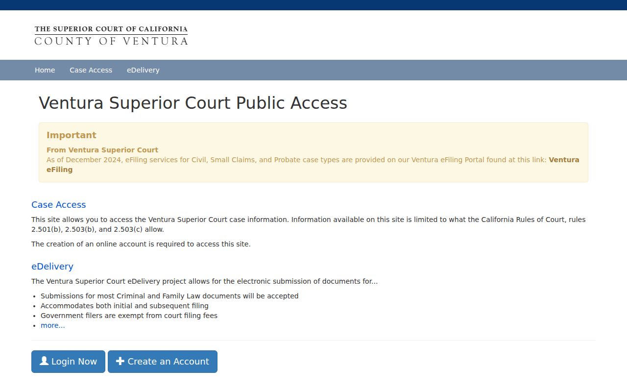 Ventura County criminal court cases public portal home