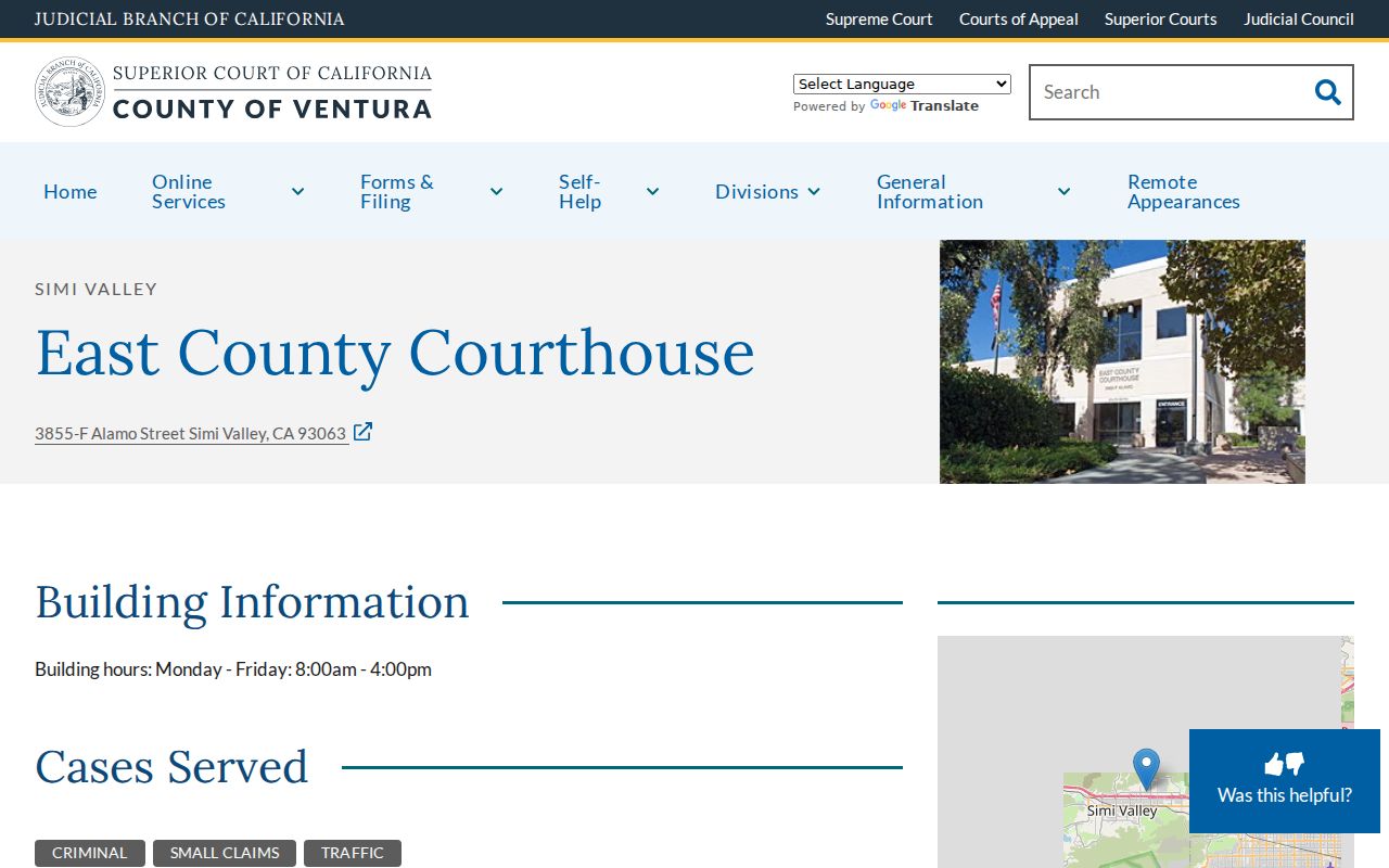 East Ventura County criminal court cases courthouse information