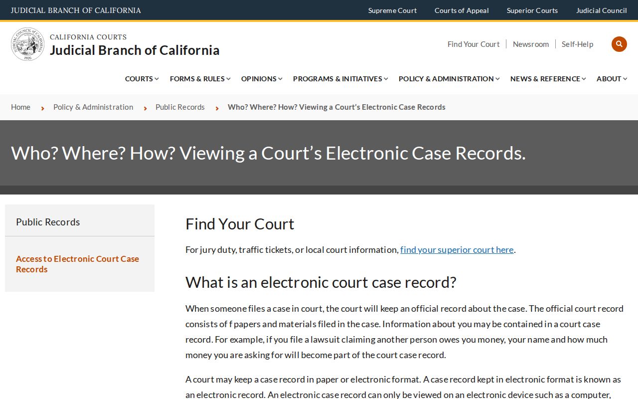 California access rules for Ventura County criminal court cases