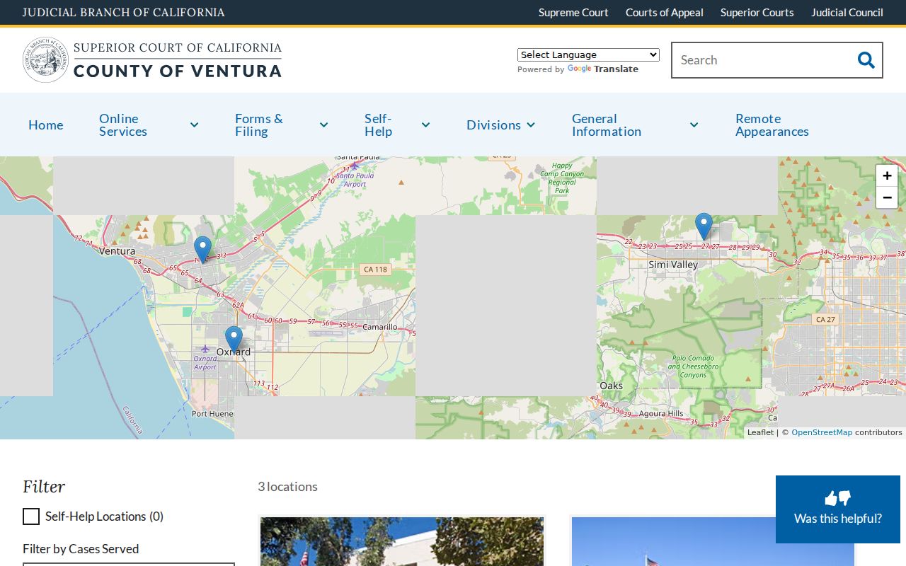 Ventura County criminal court cases location directory