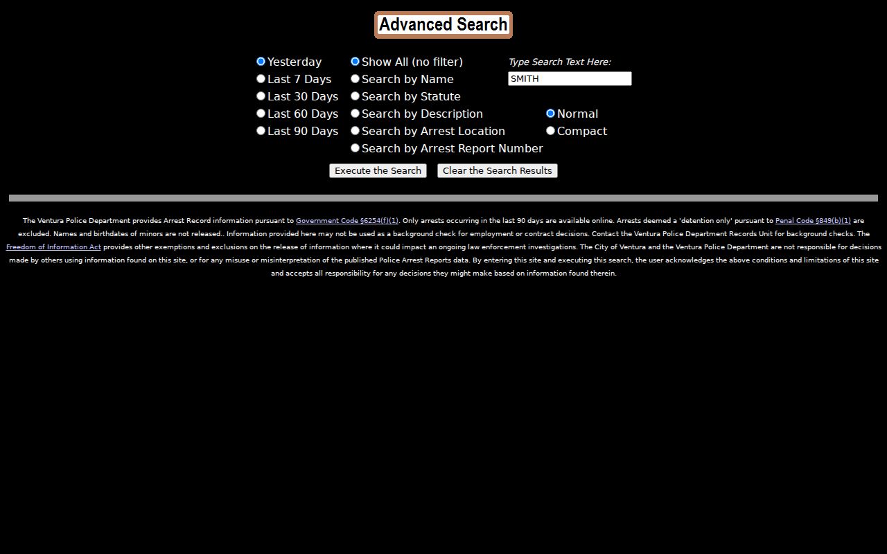 Ventura County arrest lookup Ventura Police report search