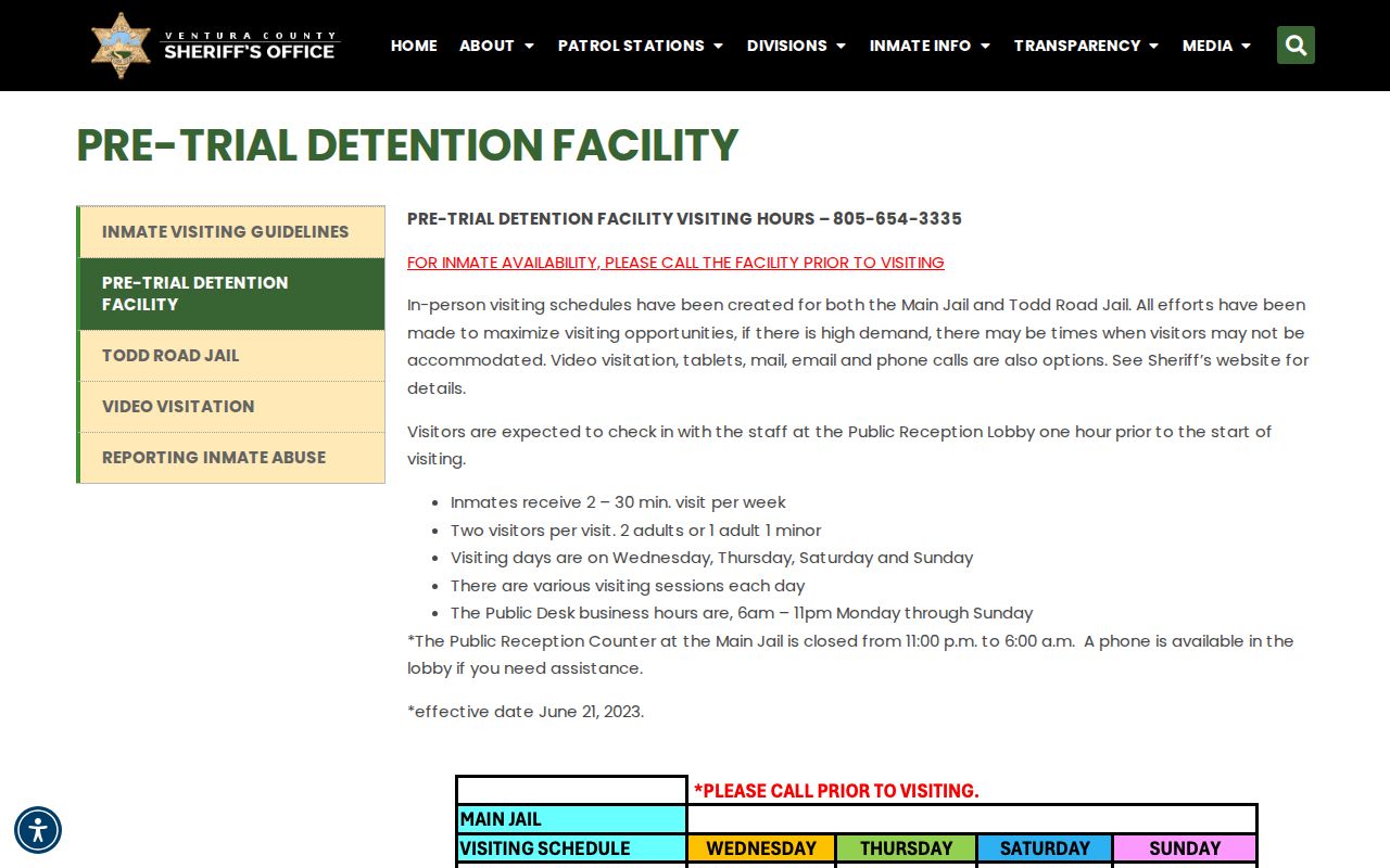 Ventura County arrest booking at Pre-Trial Detention Facility