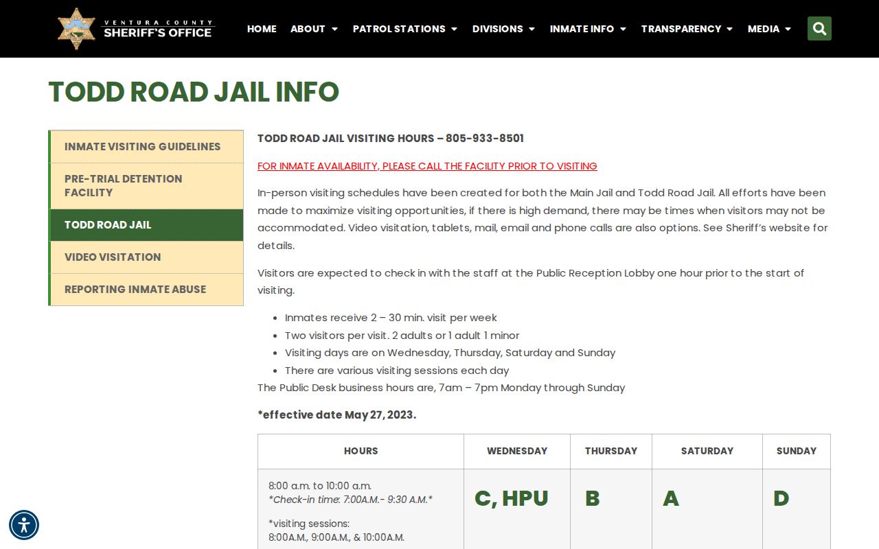 Ventura County arrest records Todd Road Jail